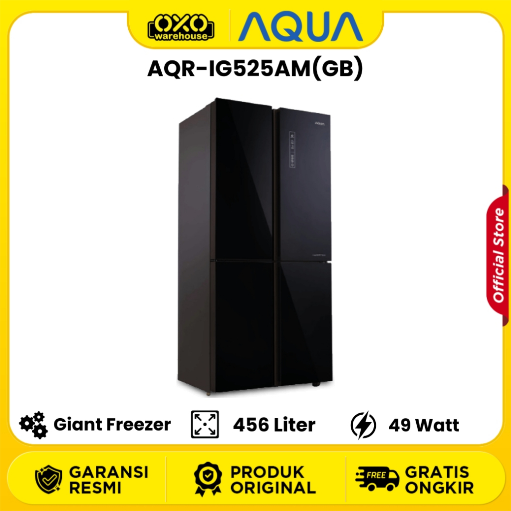 AQUA Kulkas Side By Side 4 Pintu AQR-IG525AM(GB) Panel Kontrol LED Low Watt Garansi Resmi