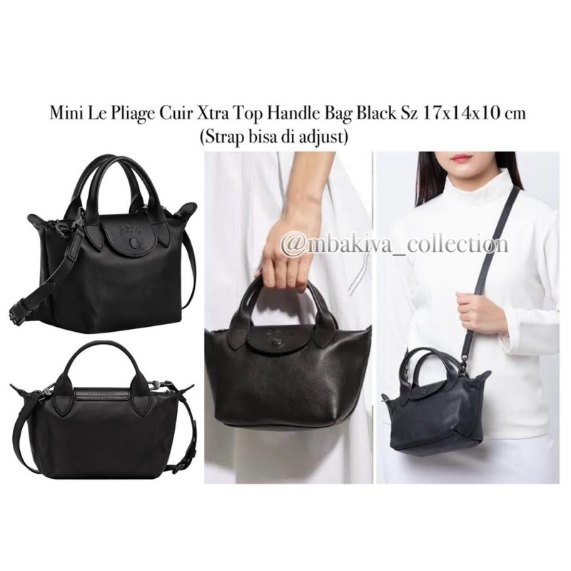 Mini Le Pliage Cuir Xtra Top Handle Bag Black