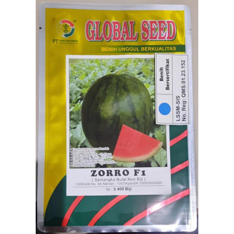 Benih semangka non biji bulat merk Zorro