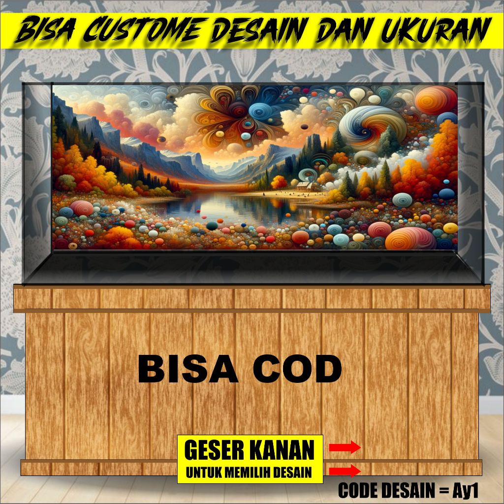 stiker background aquarium 3d timbul custome jumbo kaca akrilik besar full set egg telur ay