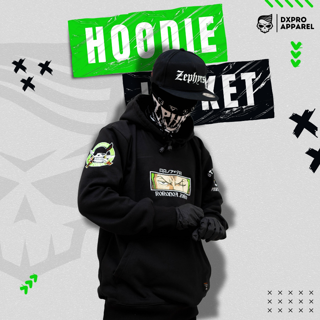HOODIE ANIME ONE PIECE RORONOA ZORO BORDIR