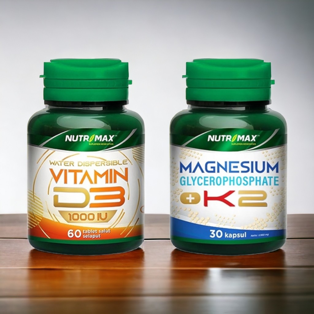 NUTRIMAX Vitamin D3 K2 Magnesium - 60 Tablet & 30 Kapsul (2 Botol, 1 D31000 & 1 Magnesium K2)