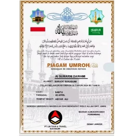 

piagam umroh kertas tebal ukuran A4