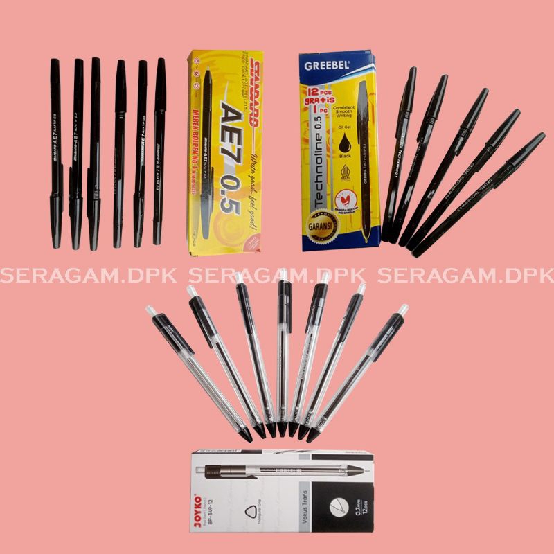 

Pulpen Warna Hitam Merk Standart, Joyko, Greebel (dijual eceran)