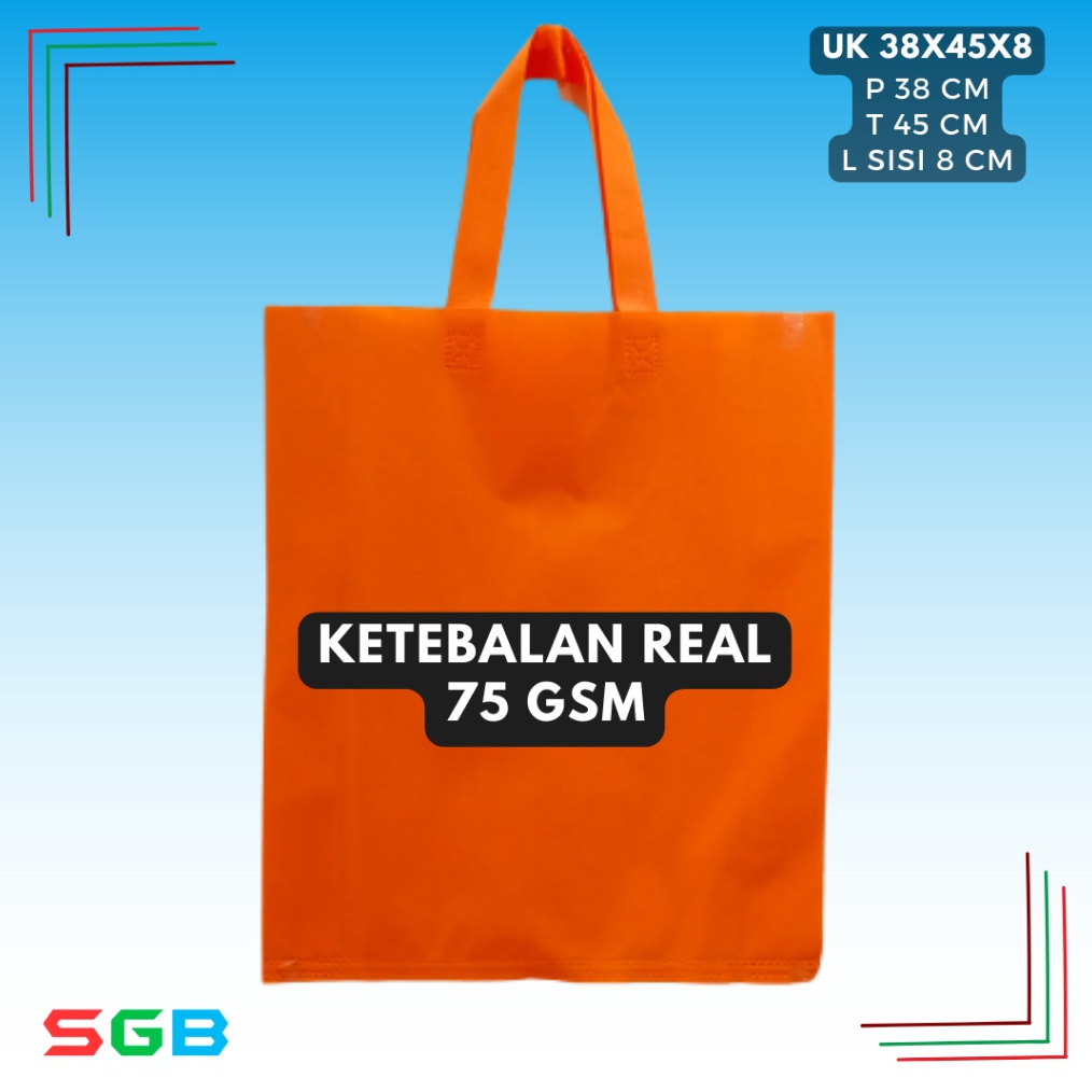 

Tas Spunbond Handle uk 38x45x8 harga LUSINAN Goodie bag 75 gsm
