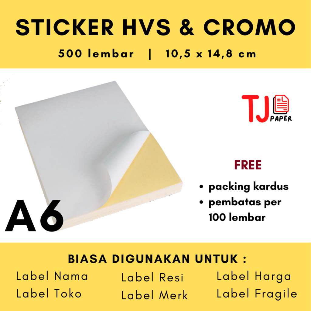 

(500 lembar) Sticker HVS / Cromo - A6 - Lintec (Sticker Doff / Resi / Print Resi / Sticker Glossy)