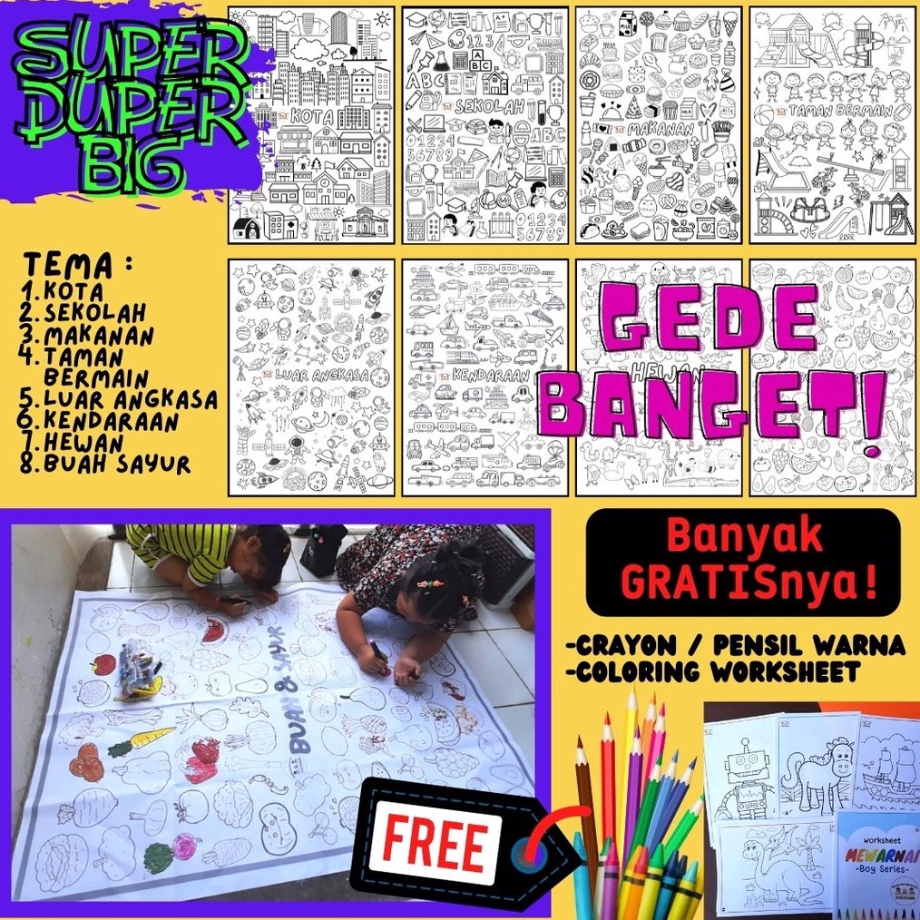 

KERTAS MEWARNAI JUMBO Poster Mewarnai Raksasa Ukuran Besar Yukitadraw SERI DOODLE RAKSASA Mainan edukasi kreasi anak kertas mewarna jumbo besar giant coloring sheet crayon