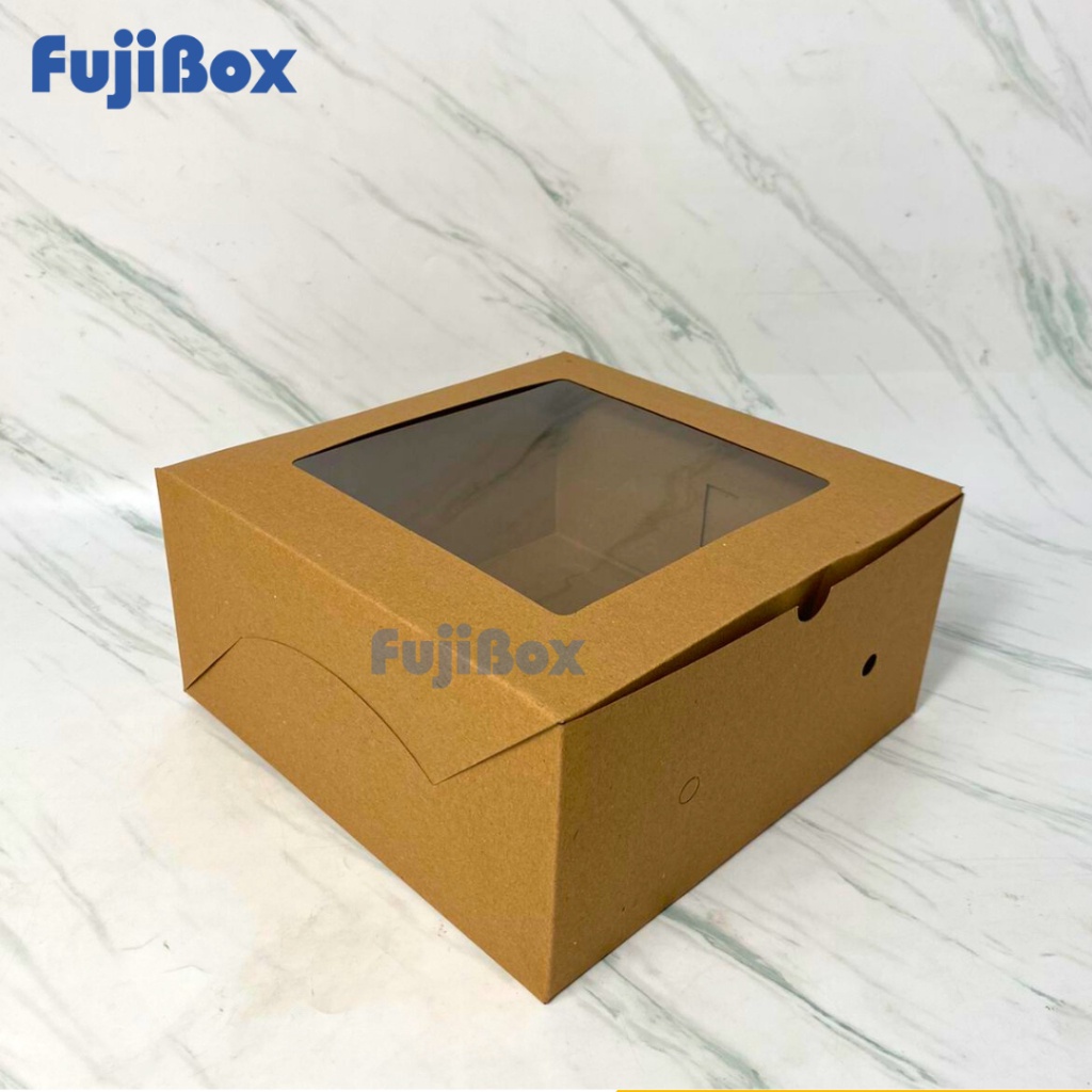 

1 Pcs Kotak Dus Kue Kraft Coklat Laminasi Jendela 25 x 25 x 12