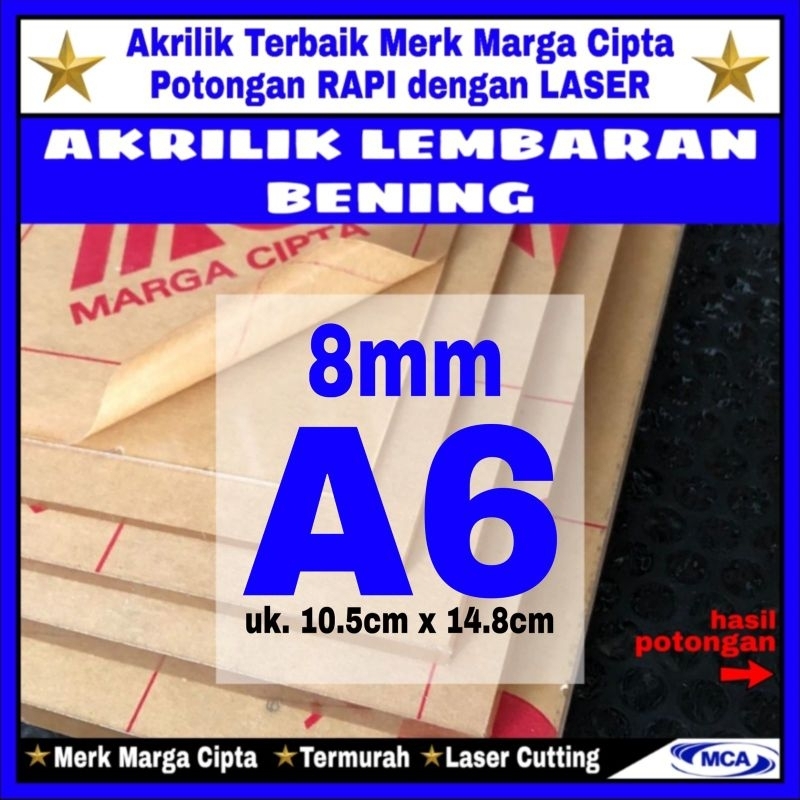 

AKRILIK lembaran 8mm uk. A6 / Akrilik bening / Marga cipta / Acrylic