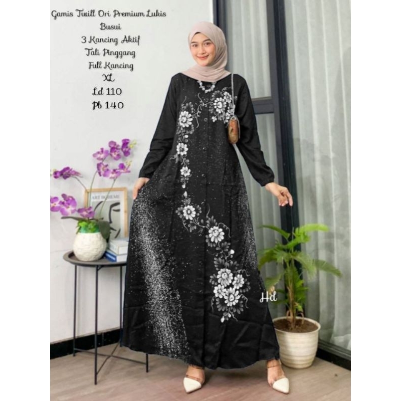 HK- Gamis Twill Ori Batik Lukis Premium/Gamis Twill Original MURAH/Gamis Batik Asli Pekalongan