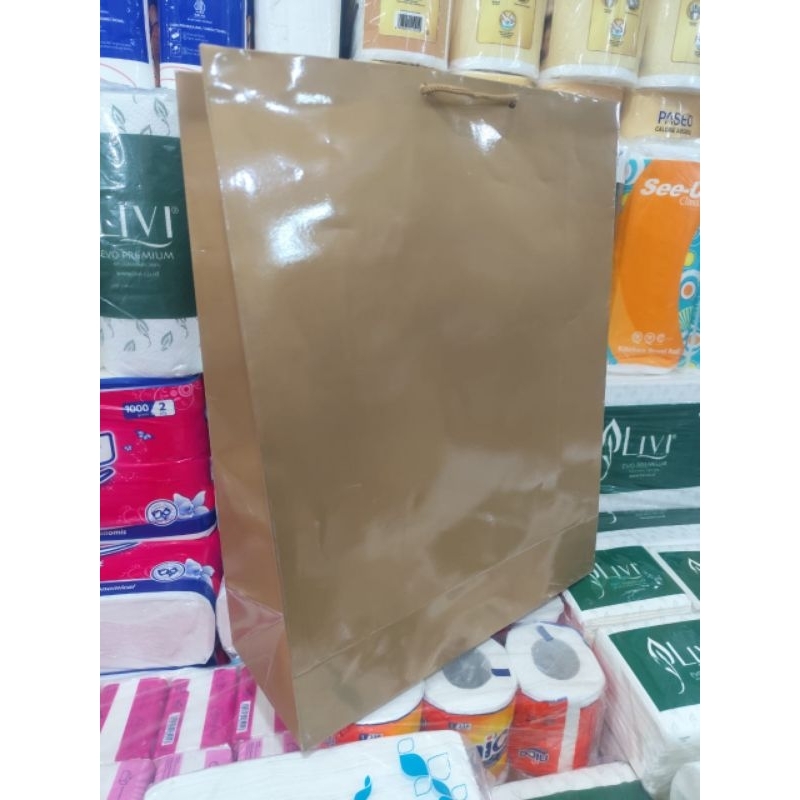 

paper bag jumbo gold bahan tebal isi 12 pcs terlaris dan termurah