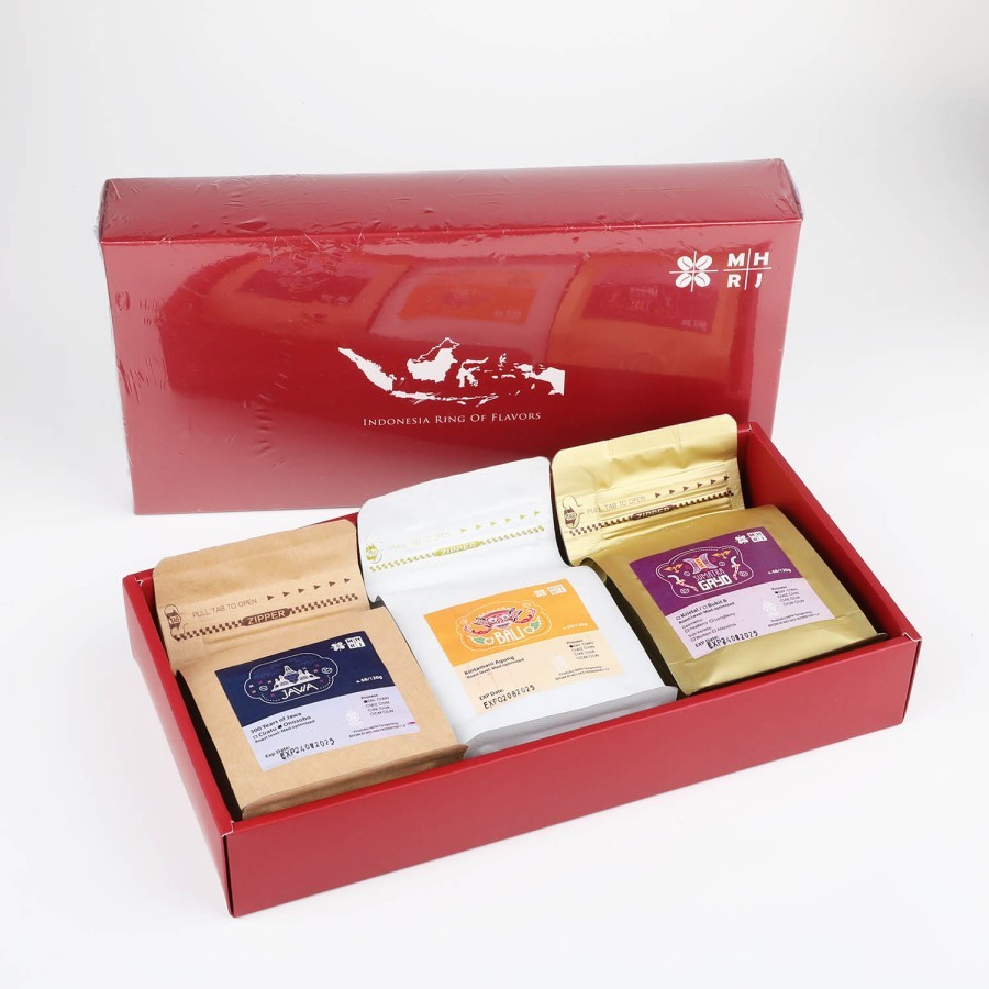 

GIFT BOX ISI 3PCS @120GR Indonesia Ring Of Flavor - Kopi Maharaja Single Origin Gift Set Kemasan Hadiah Arabika/ Robusta/ Blend