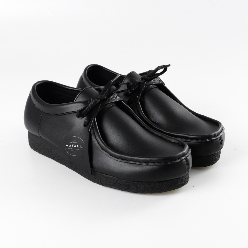 Sepatu Kasual Pria Wallabee Shoes Clark Spatu Chunky Pantopel Unisex Hitam