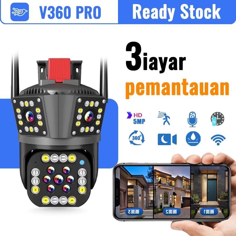 Kamera CCTV V380pro ICSEE Wireless WiFi Alarm Deteksi IP66 Outdoor Waterproof Three-LensAI 360PTZ