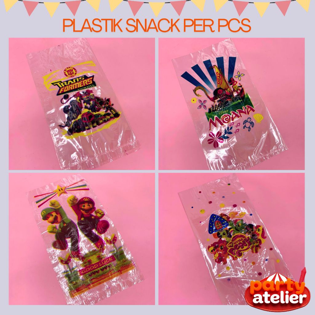 

plastik snack ulang tahun 18x36 cm per lembar plastik bingkisan karakter