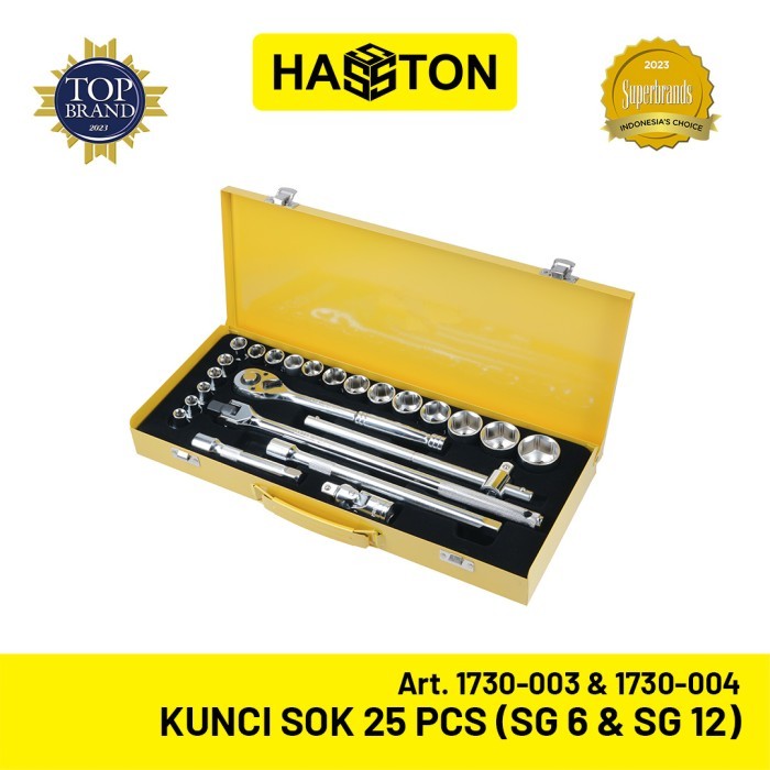 HASSTON -  Kunci Socket 25pcs Chrome 6 pt/12pt Kunci Sok Set / Kunci Shock (1730-00X)
