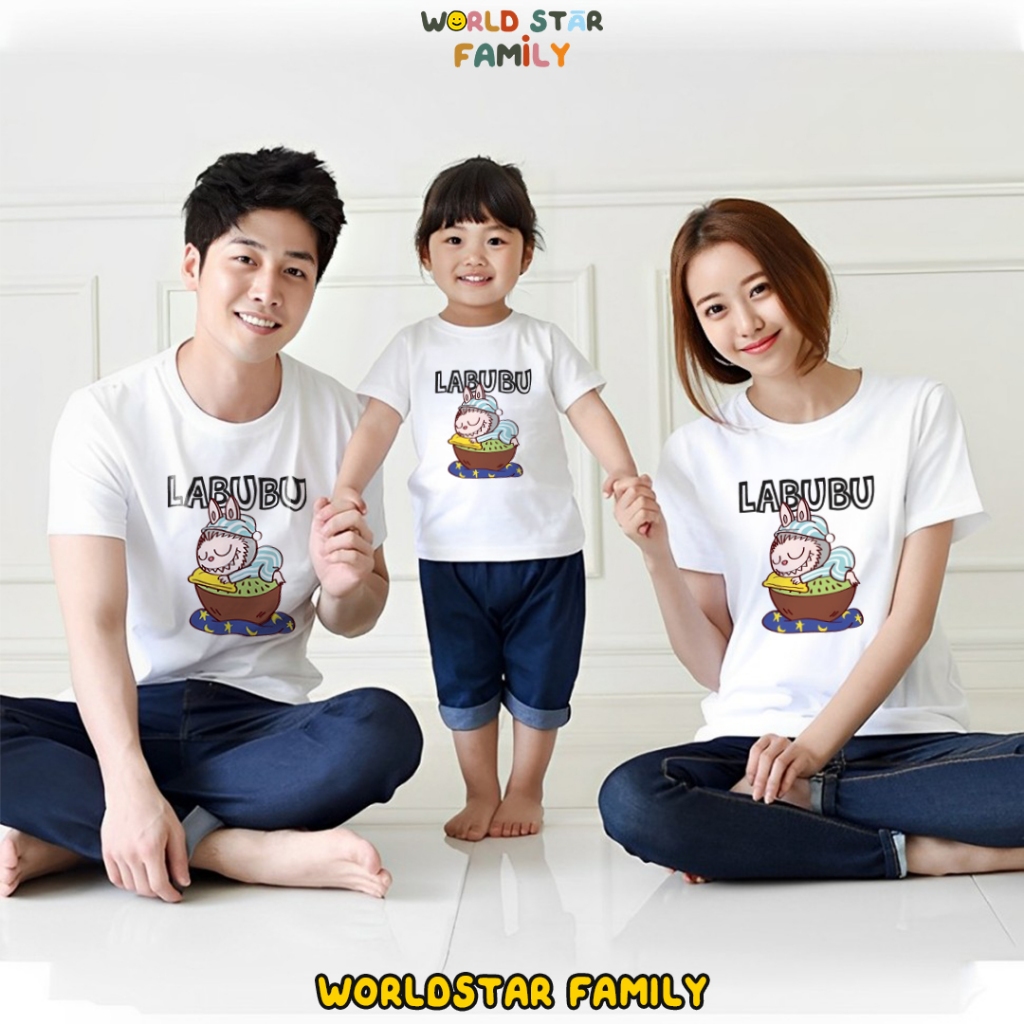 WSF Kaos Couple Keluarga LABUBU Kaos Couple Keluarga Lucu Kaos Pasangan Kaos Keluarga Baju Keluarga 