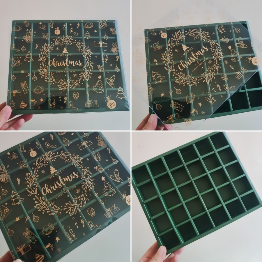 

( 5 Pcs ) Box Hampers Nastar Natal Dus fruitpie Hijau SEkat 30 Motif Christmas II Ukuran 21.5 x 25.5 cm x 3.5 cm