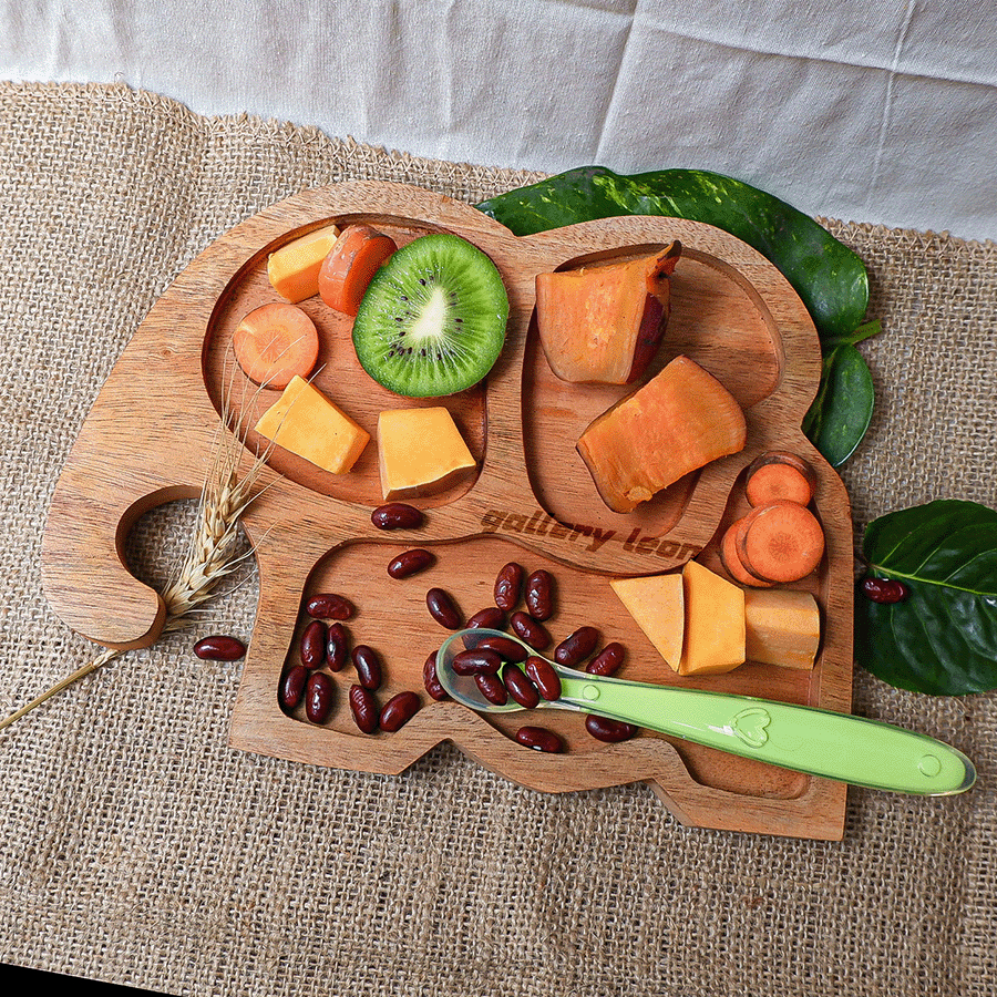 Piring Kayu MPASI Piring Kayu Makan Piring Kayu Anak Free Sendok