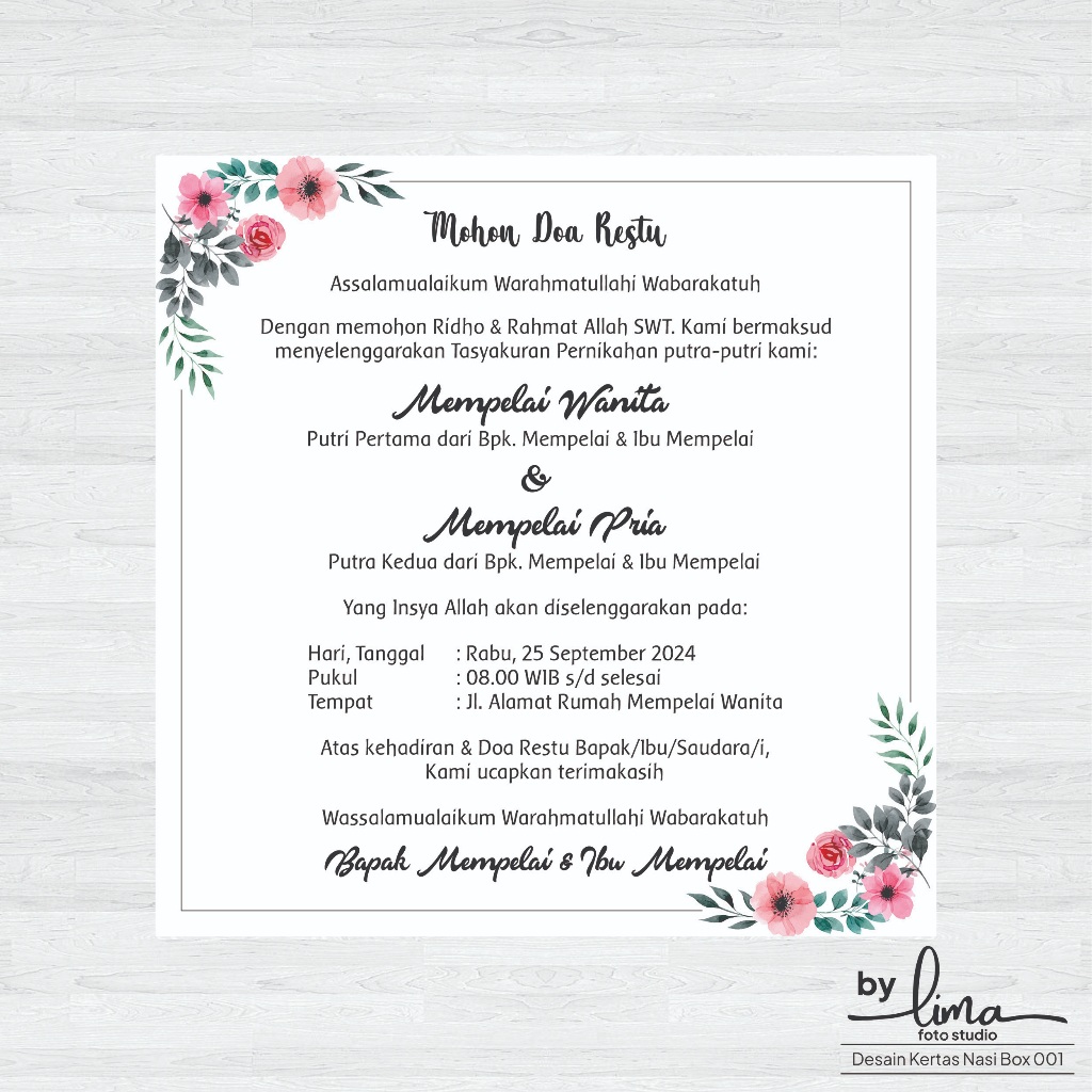 Undangan Kertas Nasi Box / Roti