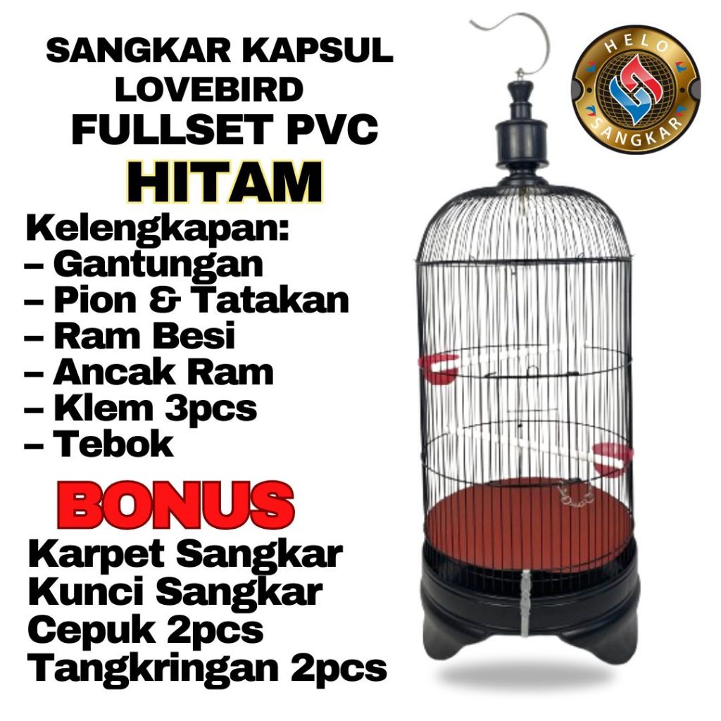 FULL SET SANGKAR LOVEBIRD PVC HITAM OVAL BESI IMPORT KANDANG LOVEBIRD SANGKAR BURUNG LOVE BIRD PARKI