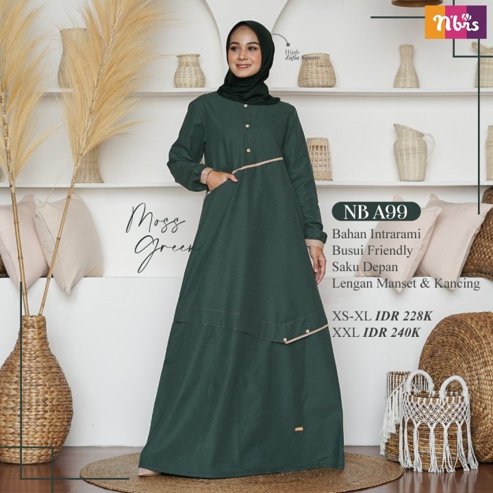 DRESS WANITA FASHION MUSLIM REMAJA NB A99 NBA 99 BY NBRS OUTFIT CASUAL SIMPLE PAKAIAN MUSLIM KONDANG