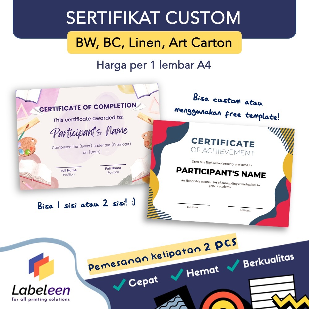 

Cetak Sertifikat Custom | Print Sertifikat A4 Piagam Penghargaan Murah