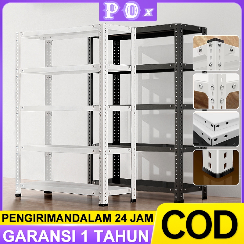 Rak besi sudut susun 5/6 tingkat / rak barang dagangan / rak gudang / rak dapur / rak buku sederhana