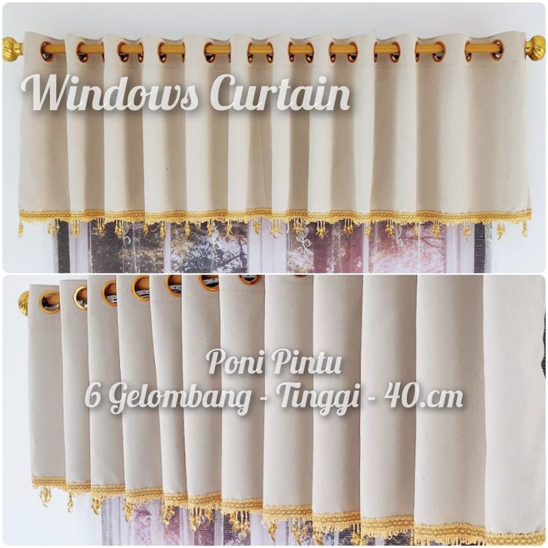 Gorden Pintu Tengah Model Poni Rumbe Bahan Blackout Polos Tinggi 40cm