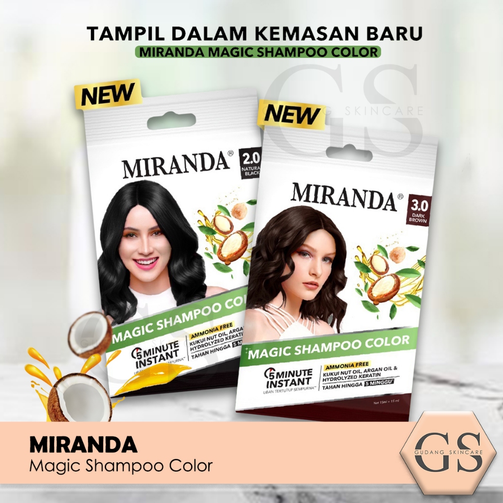 Miranda Magic Hair Color Shampoo 30ml  Natural Black | Brown Shampo Semir Rambut Shampoo Miranda