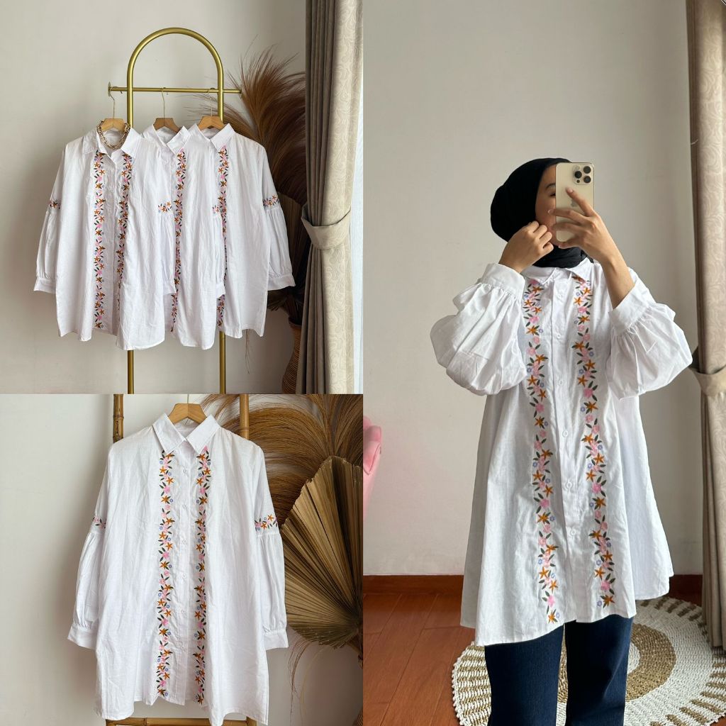 Tunik Putih Wanita Bahan Katun Brokat - Madona Tunik