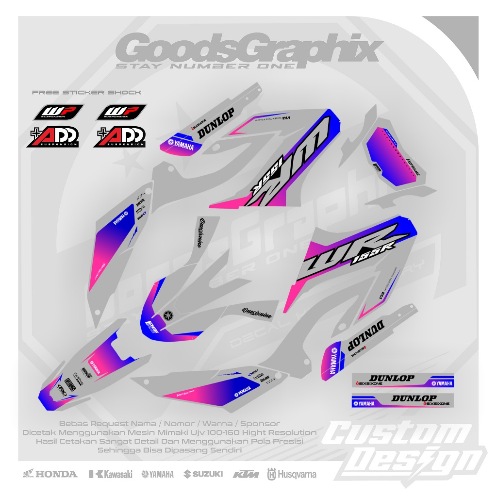 Decal Yamaha Wr 155 Grey Pink - Decal Wr 155 Simple Abu Pink