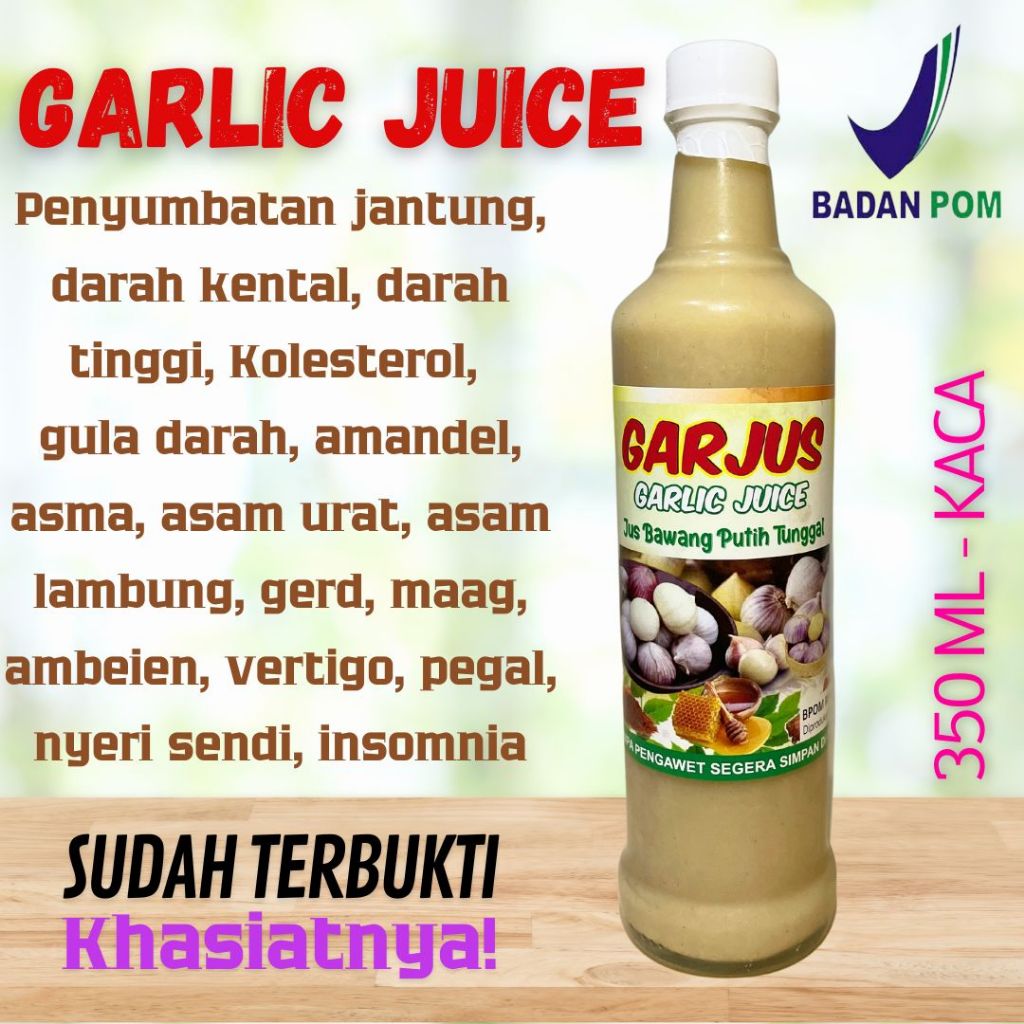 

[BPOM] Jus Bawang Tunggal, Jahe Merah, Lemon, Cuka Apel, Madu Murni, Varian Original dan Kayumanis, Garjus Garlic Juice, Kolesterol, Asam Urat, Vertigo, Asma