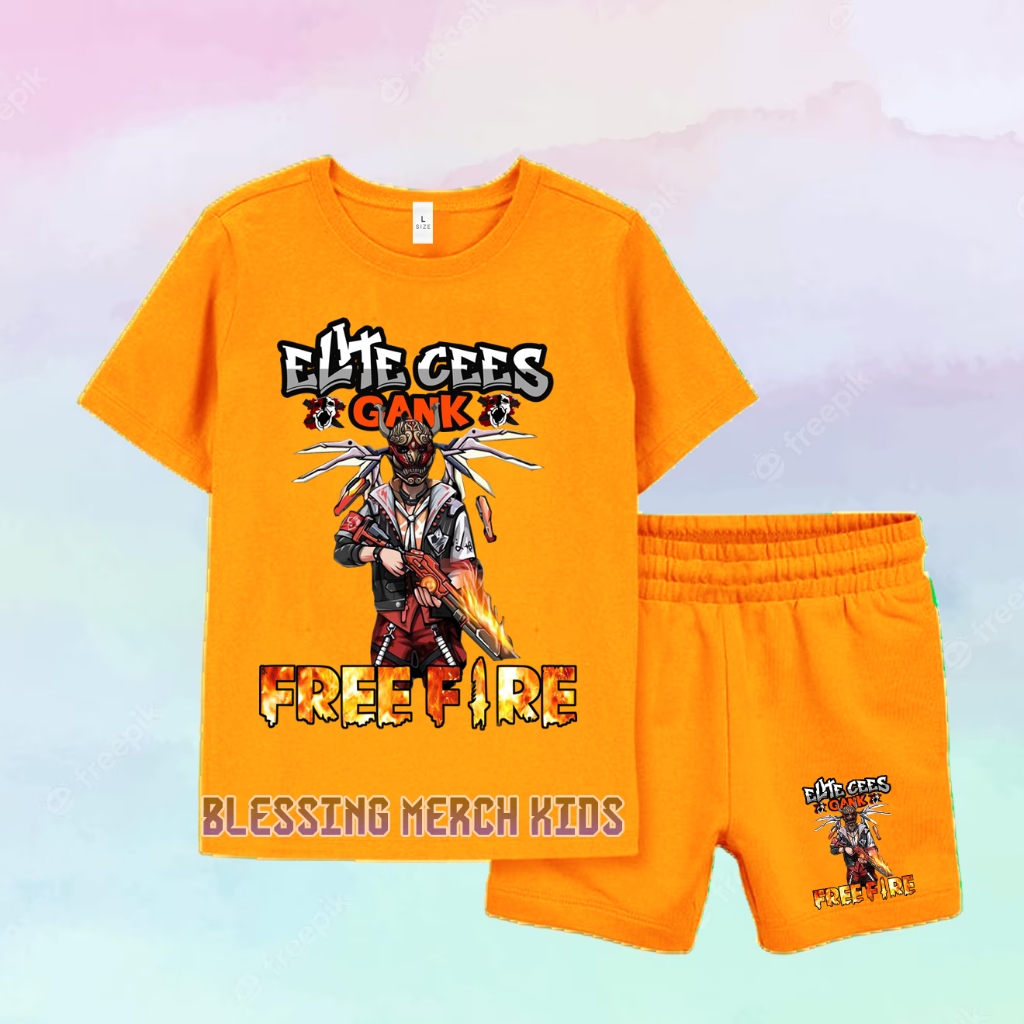 Setelan Baju Kaos Anak FF Free Fire Sg 2 Elit Cees Gank Tshirt FF Anak