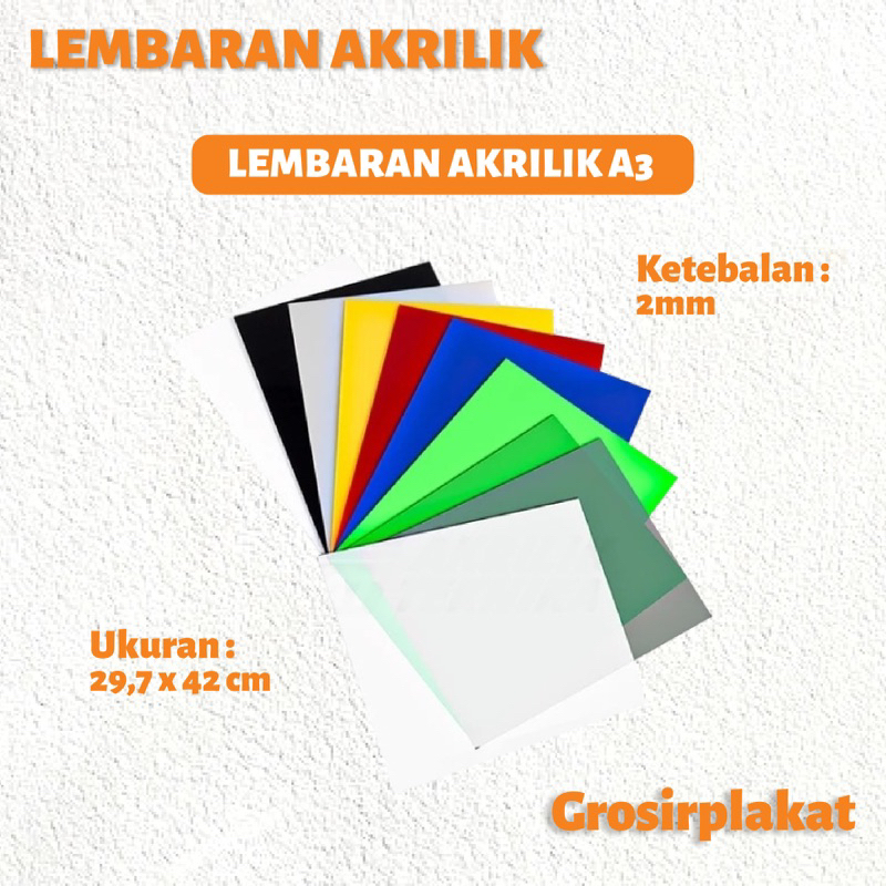 

Akrilik A3 Custom Warna Acrylic Sheet Lembaran Akrilik Clear Bening Hitam Putih Merah Kuning Biru Hijau - A3 2mm