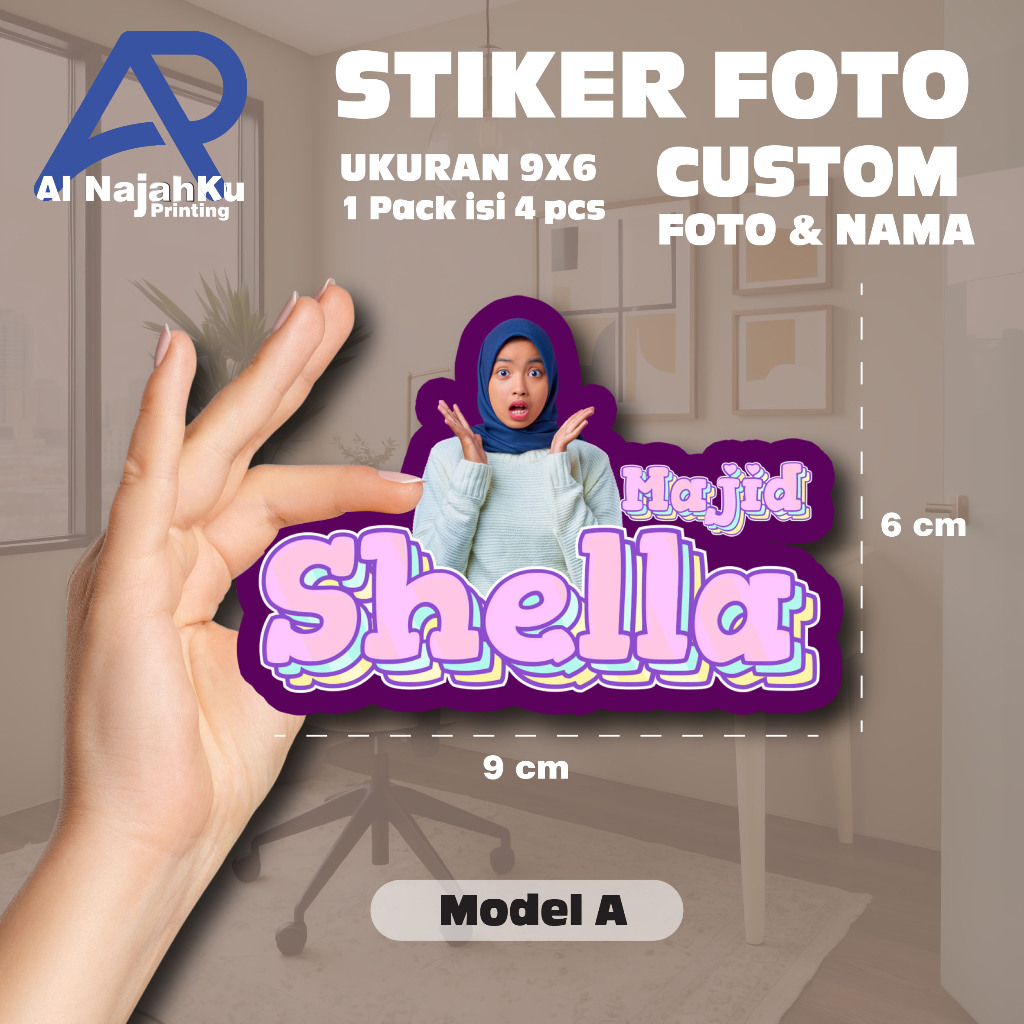 

[4pcs] Stiker Custom Foto Nama isi 4 pcs, Stiker custom foto dan nama ukuran 9x6 cm