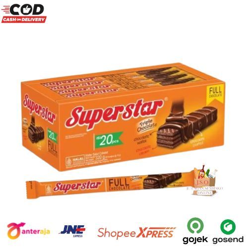 

[ JSO ] Superstar Wafer Triple Chocolate Full Chocolate Box Isi 20 x 16gr Wafer Salut Cokelat Roma Wafer Coklat Snack Cemilan Murah Halal