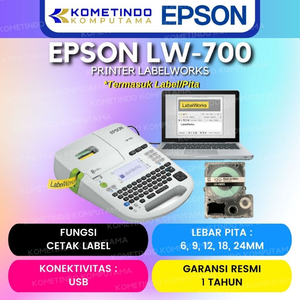 

LW-700 LabelWorks Printer Epson PC-Connectable Label Printer / Yang Bisa Terkoneksi PC LW700 TAPE UKURAN MULAI 6mm 9mm 12mm 18mm 24mm