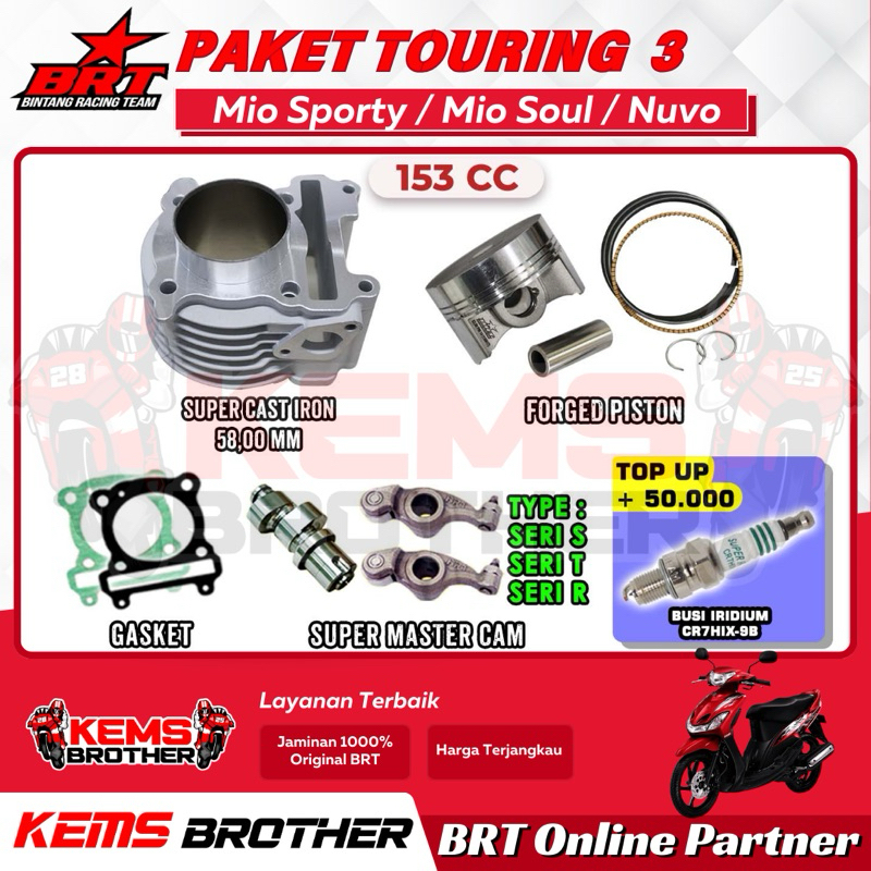 PAKET BRT MIO SPORTY MIO SOUL NUVO TOURING 3 BOREUP 153CC ORIGINAL BRT (BLOK CASTING IRON, NOKEN AS 