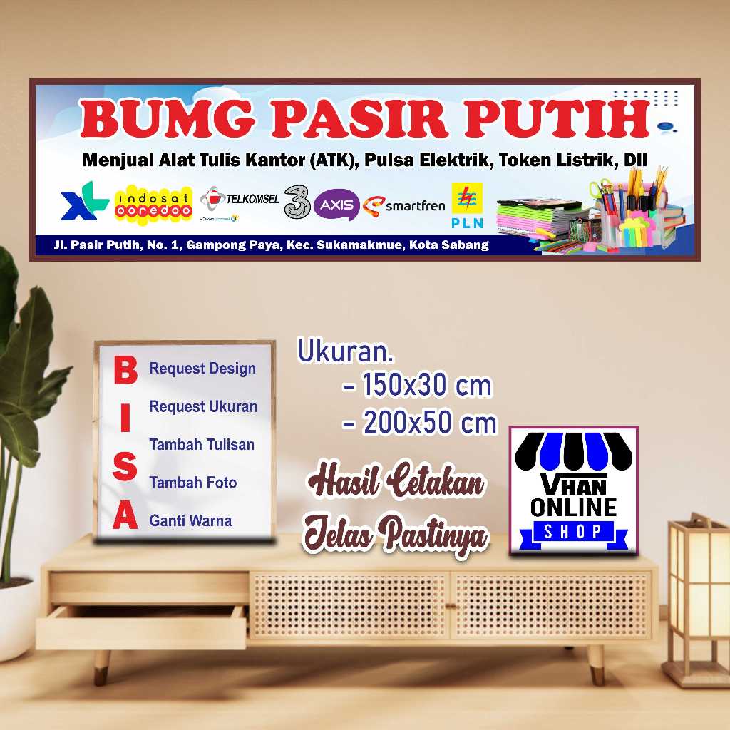 Spanduk Banner Keren Jualan ATK dan Jualan Pulsa