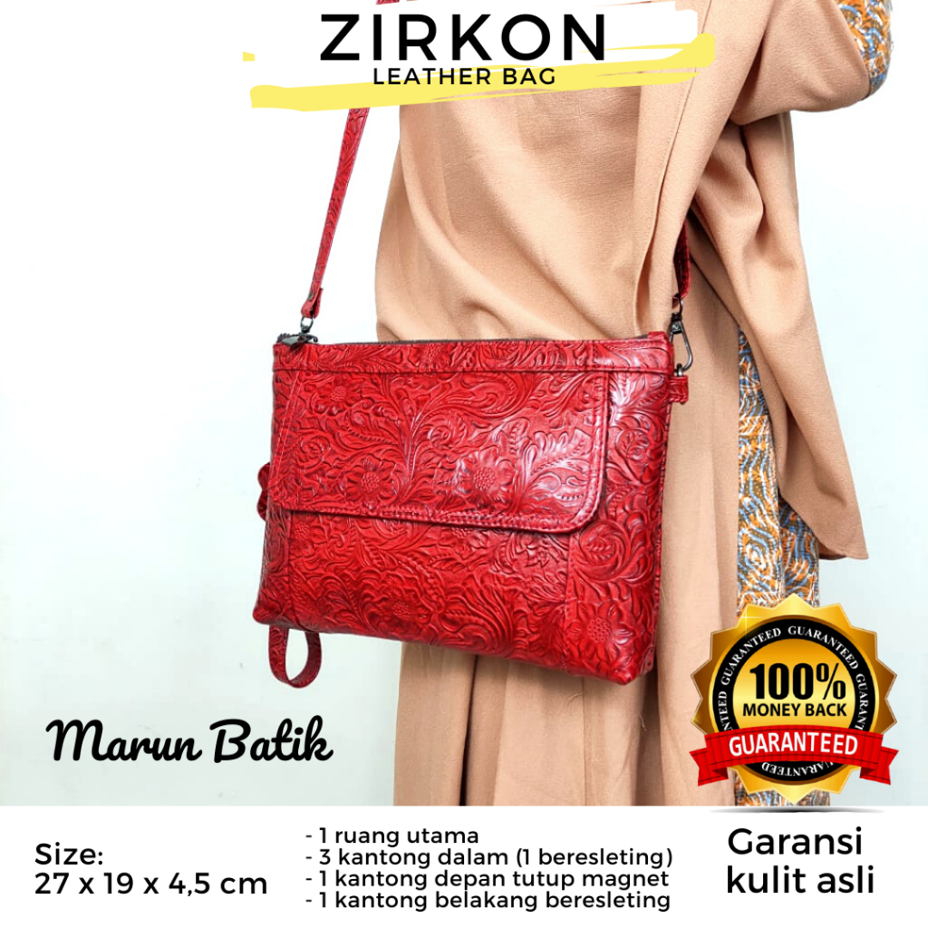 Tas Slempang Kulit Asli Tas Selempang Sling Bag Pouch Clutch Wanita Kulit Sapi Asli ZIRKON Batik