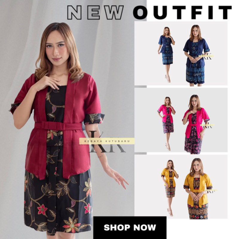 Setelan kebaya elnira etp modern / set baju kebaya elnira etp kerja / warna hitam / kuning / maron /