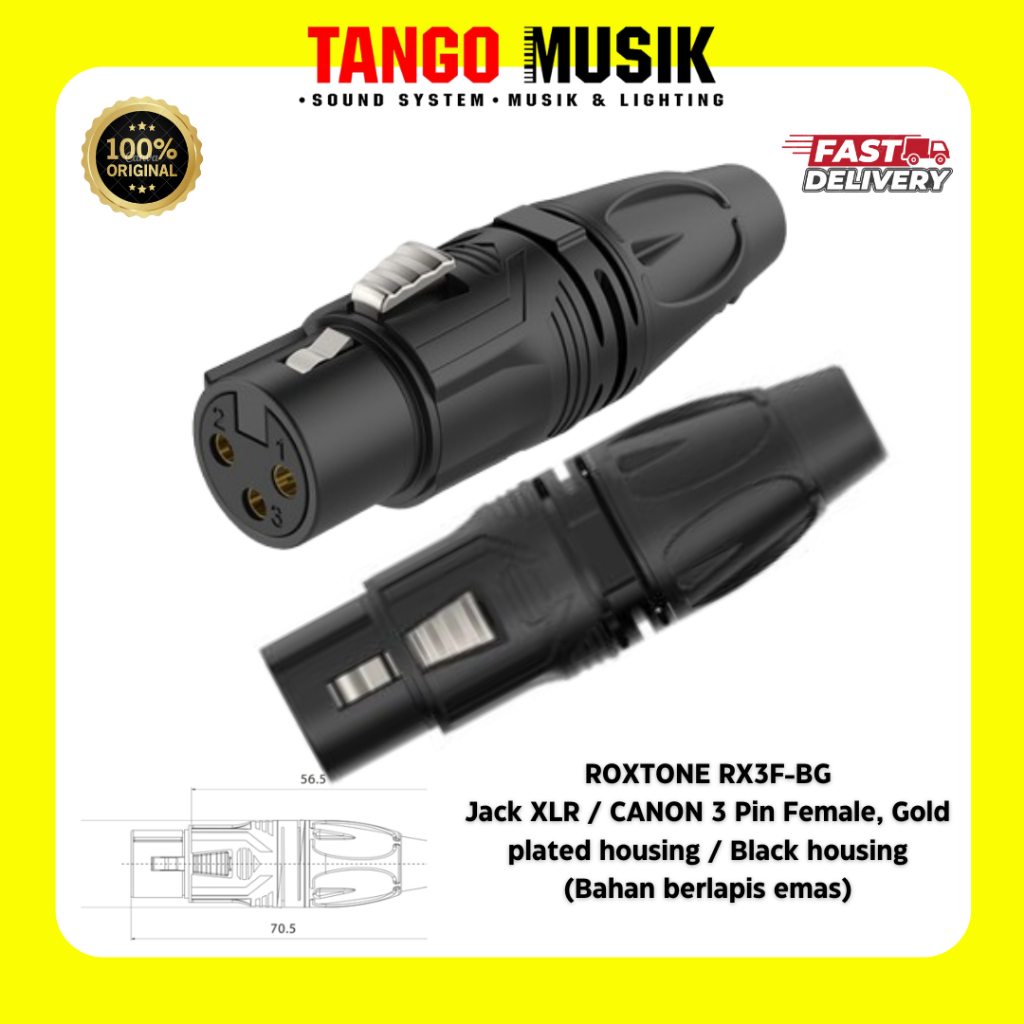 JACK XLR FEMALE ROXTONE RX3F-BG ORIGINAL / JACK XLR BETINA LOW NOISE ROXTONE / Jack Canon ROXTONE RX