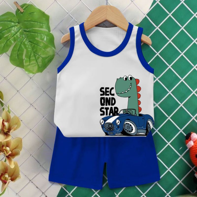DINO SECOND STAR SETELAN SINGLET ANAK MOTIF KOMBINASI KECE