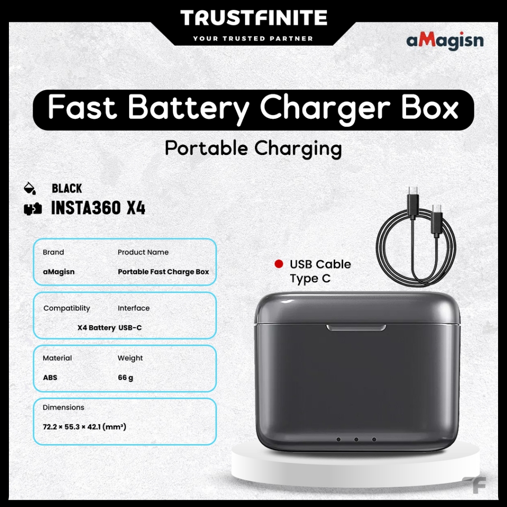 aMagisn Fast Charger Box for Insta360 X4 / Charger Box Baterai Insta 360 X4
