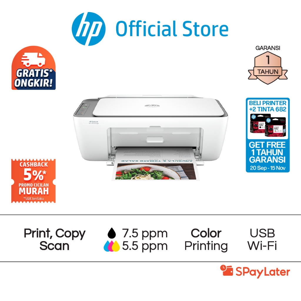 Spaylater 0% - Printer HP DeskJet 2876 All in One ( Print Scan Copy ) Mobile Fax / 4275 / USB Wirele