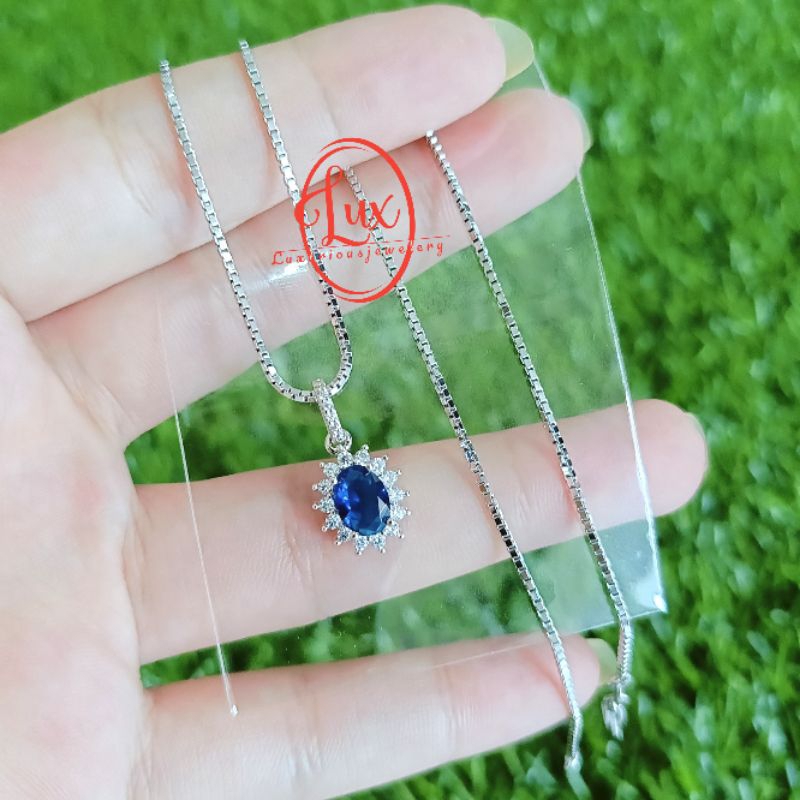 Kalung Blue Sapphire Rhodium premium
