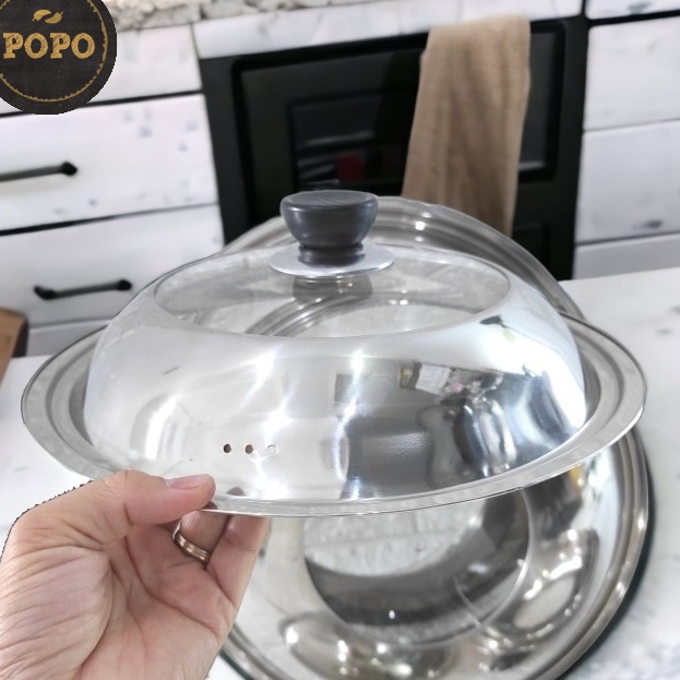 Tutup Wajan Stainless Kaca Kuali Panci Wok Baskom Penutup Kukusan