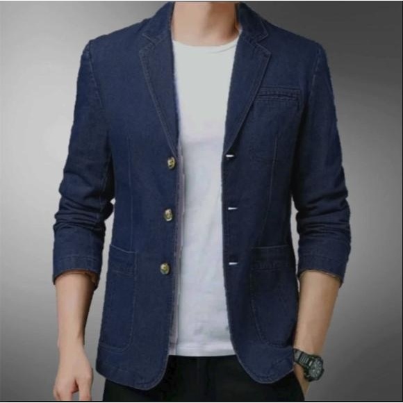jas denim austin blazer jas pria size M L XL bahan denim jeans washed jas pria jas formal jas kondan