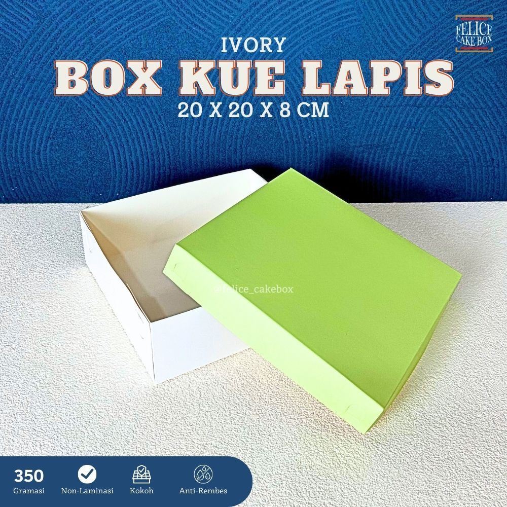 BOX KUE IVORY POLOS 20X20X8 CM isi 10 pcs / DUS KUE LAPIS POLOS / BOX KUE LAPIS / BOX BOLU LAPIS / B